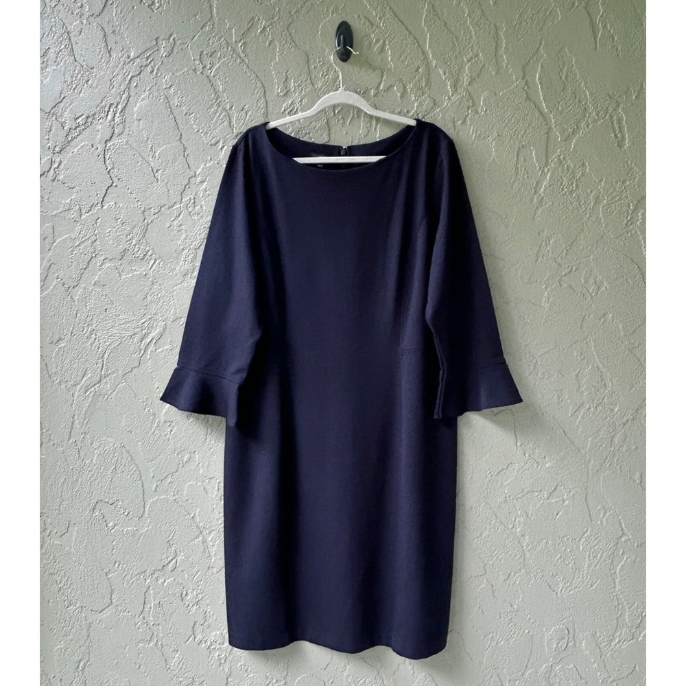 Talbots Women's Size 20 Navy-Blue 3/4 Flounce Sleeves Ponte Sheath Dress
